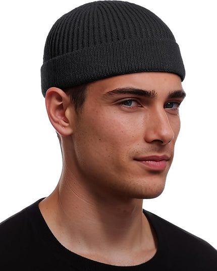 vidsel Thin Wool Fisherman Beanie for Men Women, Short Knit Cuff Trawler Watch Hats