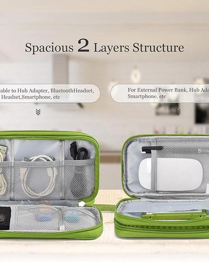 Electronic Organizer Travel Cable Accessories Bag, Electronic Organizer Case, Electronic Accessories Organizer Bag for Power Bank, Charging Cords, Chargers, Mouse, USB Cable, Earphones (Green)