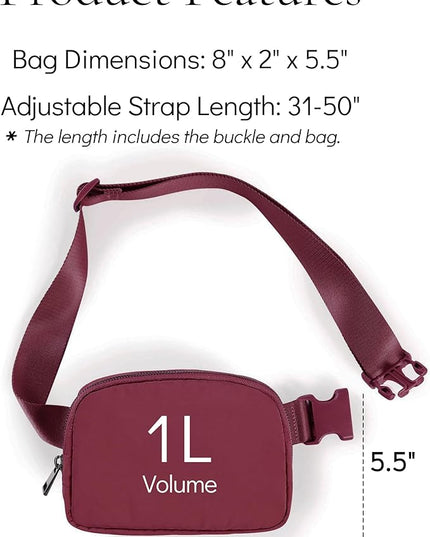 YOSHUYUKI Waist Belt Bag for Women Lulu Dupes Mini Small Crossbody Purse Sling Bag Cute Fashion Waterproof Fanny Pack Over The Shoulder Bags Fashionable Travel Running Belt Pouch Bum Bag Red Merlot