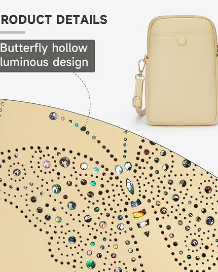 Small Crossbody Bags for Women, Lightweight Mini Cute Cell Phone Purse for Women with Tassel Shining Butterfly