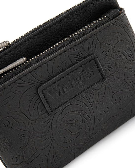Montana West Wrangler Coin Purse for Women RFID-blocking Floral Embossed Change Pouch Wristlet Wallet Lightweight Portable Wallets Black