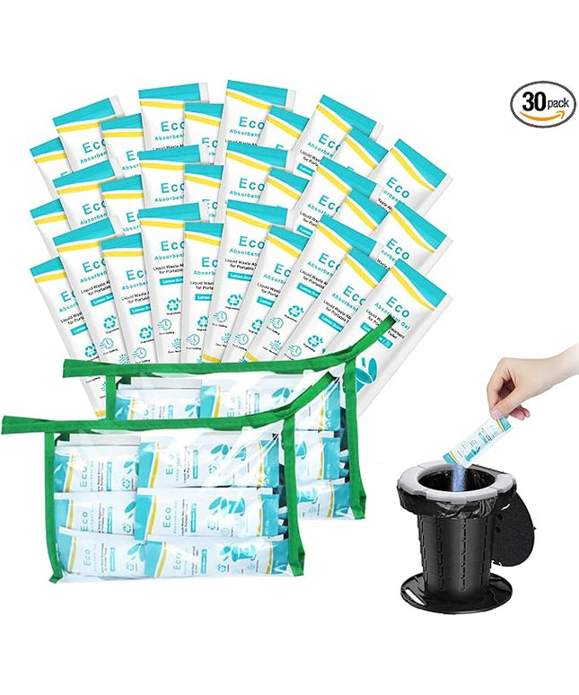 BLIKA 30 Pack Portable Toilet Absorbent Gel, Camping Toilet Gel Powder, Odor-Control Urine Liquid Waste Gel, Eco Absorbent Gel, Poo Urine Powder for Outdoor Camping, Hiking, Emergency