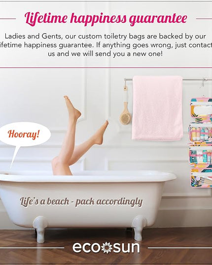 Eco Sun Hanging Travel Toiletry Bag — Designed in Hawaii — Water-resistant Travel Organizer for Bathroom Accessories