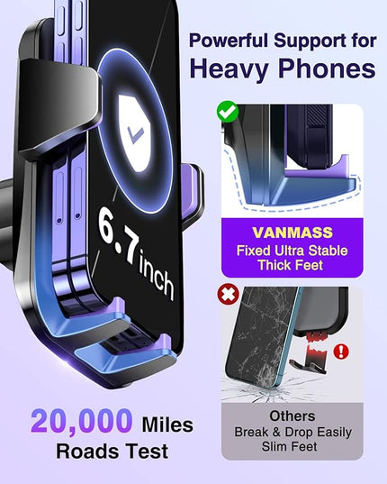 VANMASS 【85+LBS Strongest Suction & Military-Grade】2026 Ultimate Car Phone Mount【Patent Safety Certs】Cell Phone Holder Truck Stand Dashboard Windshield Vent for iPhone 17 16 15 Pro Max 14 for Samsung