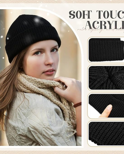 SATINIOR 4 Pieces Trawler Beanie Watch Hat Roll up Edge Skullcap Fisherman Beanie Unisex