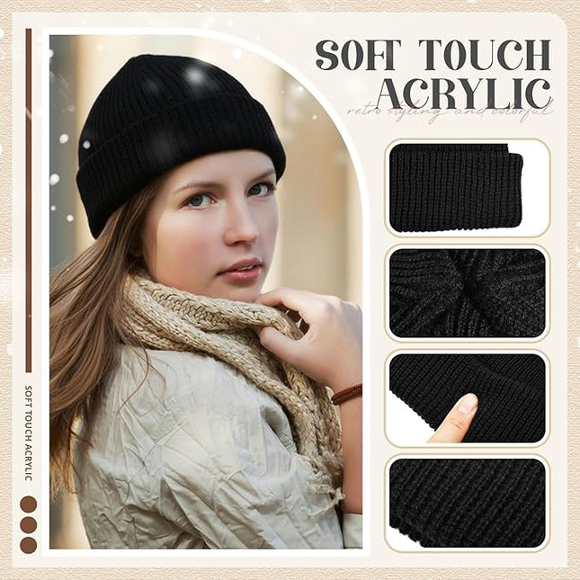 SATINIOR 4 Pieces Trawler Beanie Watch Hat Roll up Edge Skullcap Fisherman Beanie Unisex