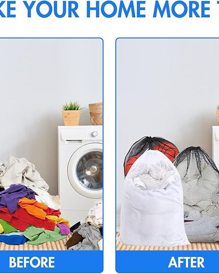 Berlune 30 Pack Large Mesh Laundry Bags, 24 x 36 Inch Bulk Wash Set with Drawstring for Commercial Use, Dorms, Vacation Rentals, Laundromats, Apartments & Facilities(Black, White)