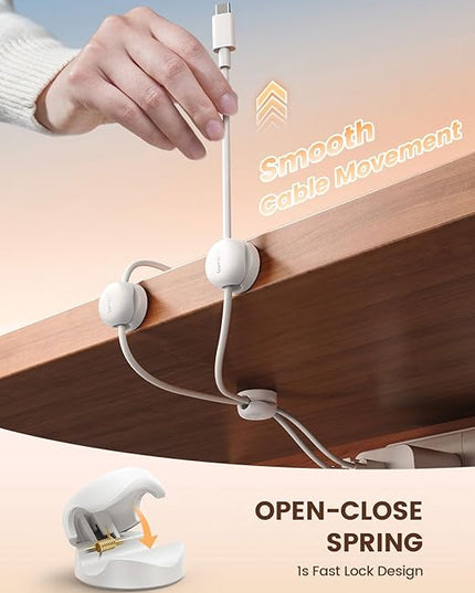 Lamicall Spring Cord Organizer, Office Desk Accessories - 12Pack Compact Desk Cable Management Holder Clips, Nightstand Phone Charging Cord Holder, 8mm Slot Adhesive Wire Organizer, White