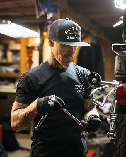 TROLL CO. CLOTHING Dirty Hands Clean Money Meshback Hat - Black, Adjustable Snapback, Curved Brim, One Size Fits Most