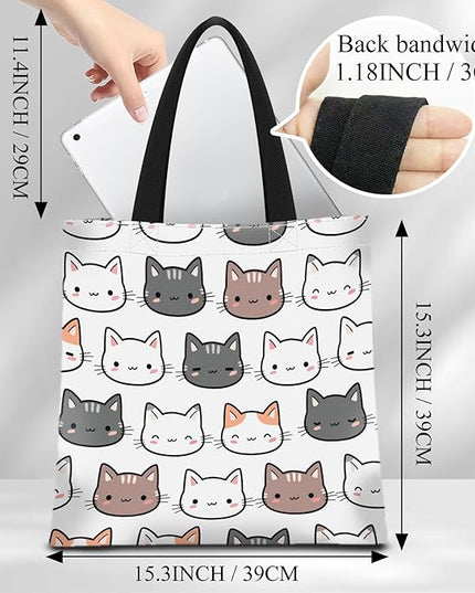 Canvas Tote Bag for Women，Cute Heavy-Duty Shoulder Bag with Zipper Pocket -Travel Tote for Grocery, Gym,Shopping