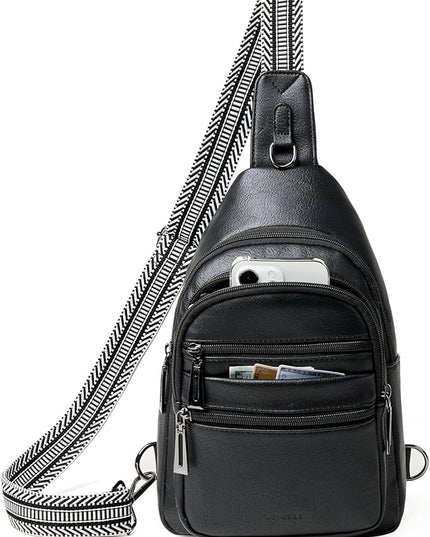 Sling Bag for Women Cross Body Bags Fanny Packs Shoulder Bag Sling Backpack Vegan Leather Trendy Travel Purses Black
