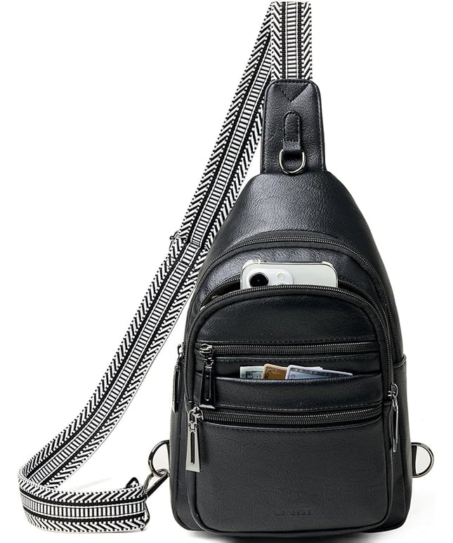 Sling Bag for Women Cross Body Bags Fanny Packs Shoulder Bag Sling Backpack Vegan Leather Trendy Travel Purses Black