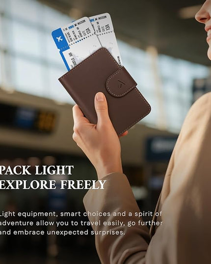 ALLIVE Passport Holder for Travel, Genuine Leather Passport Holder with AirTag Hidden, Rfid Passport Cover Travel Wallet for Airport Essentials, Travel Must Haves Gifts (Coffee Brown)