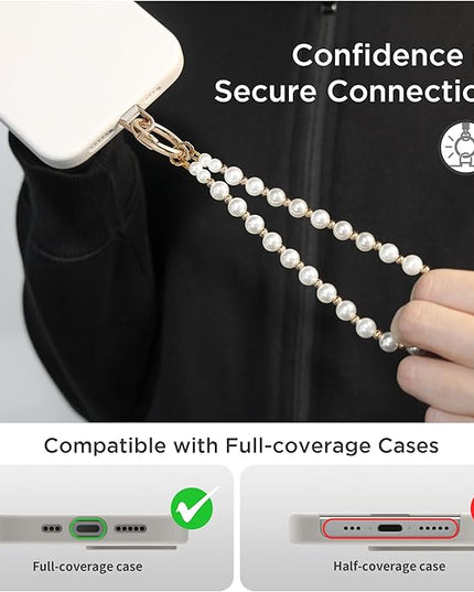 Phone Charm for Women, Anti-Theft Phone Wrist Strap, Hands-Free & Beaded Chain, Detachable Lanyard with Tether Tab