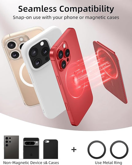 Magsafe Wallet - Magnetic Phone Wallet with Adjustable Stand, Leather Card Holder for iPhone 16/15/14/13/12 Series (Not Mini), 1 Slot, 6 Cards, Red
