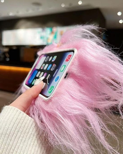 for iPhone 16 Case,Funny and Silly Weird Furry Phone Cases [DIY Long Hair with Hairclip] Ugly Phone Case Swap Challenge Gifts with Friends (Blue)