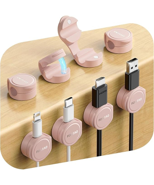 8-Pack Cord Organizer Silicone Magnetic Cable Clips [8 mm Wider Cable Accessible] Desk Wire Management, FLYLEAD Desktop Cord Holder for Nightstand, Office Workspaces Desk Organization Home Accessories