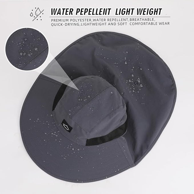Rosoz Outdoor Sun Hat for Men Women, UPF50+ Protection Safari Cap Wide Brim Mesh Fishing Hat with Neck Flap Beach Garden