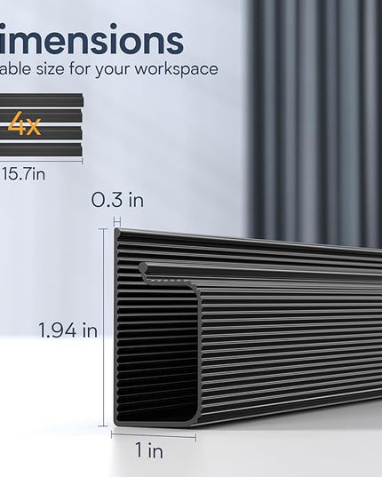 Delamu 4 Pack Cord Organizers for Desks, 62.8in Cable Organizer Cable Management Under Desk, Self Adhesive Wire Management Raceway, Desk Organizers and Accessories for Office&Home Organization, Black