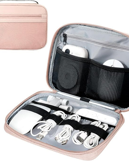 Electronics Organizer Bag, Portable Cable Organizer Case Travel Electronic Accessories Storage Case - Travel storage bag for Cables, Chargers, Phone, SD Cards - Pink