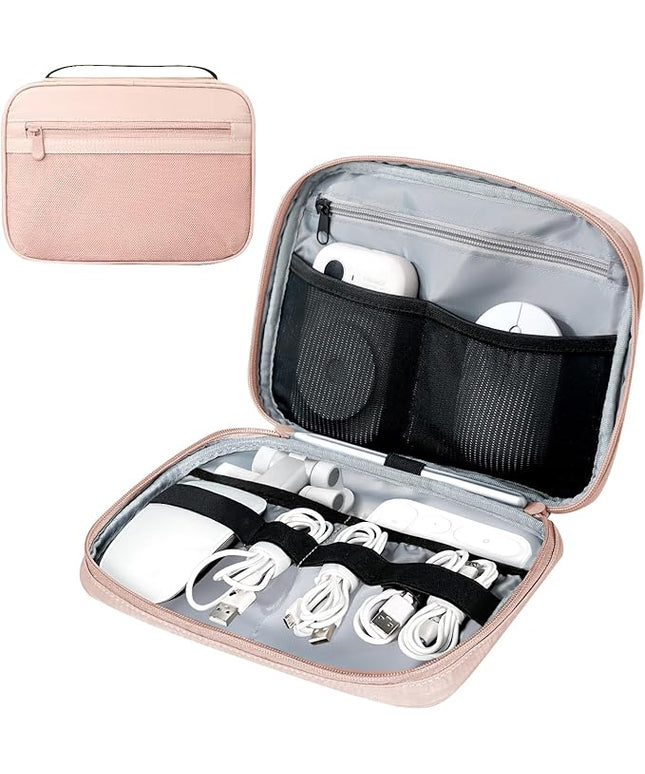 Electronics Organizer Bag, Portable Cable Organizer Case Travel Electronic Accessories Storage Case - Travel storage bag for Cables, Chargers, Phone, SD Cards - Pink