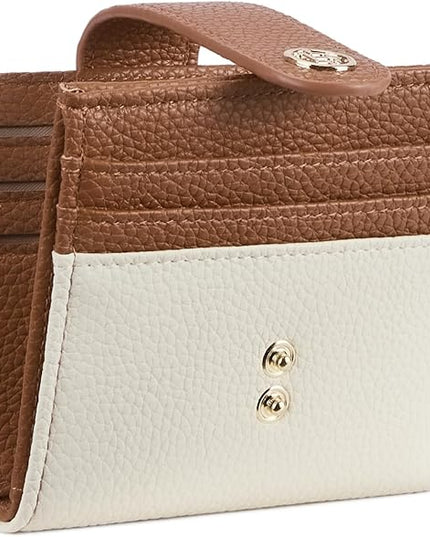 BOSTANTEN Slim Wallet for Women Small RFID Blocking Credit Card Holder Leather Bifold Wallets with Zipper Coin Pocket Beige＆Brown