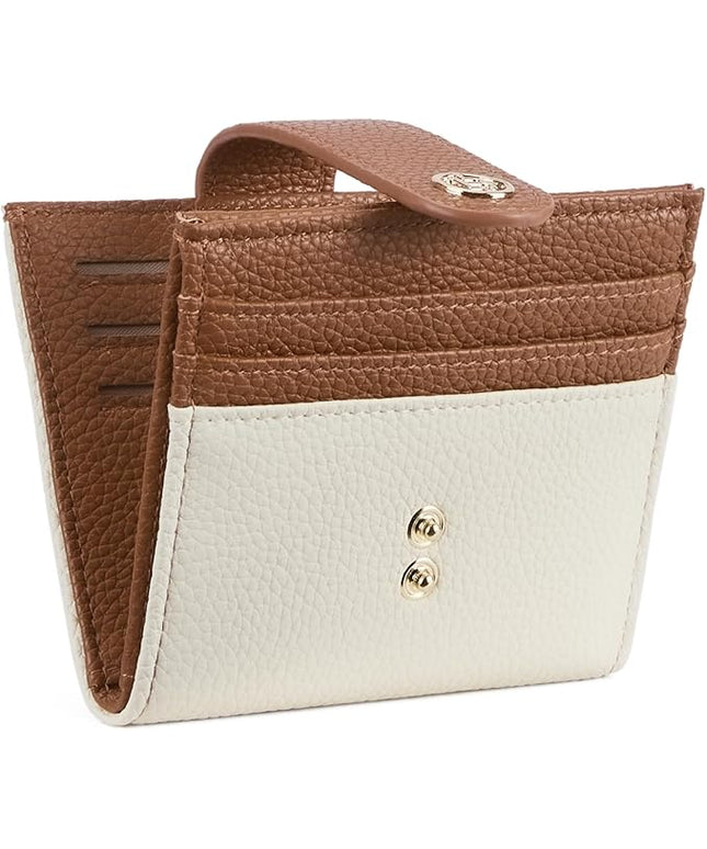 BOSTANTEN Slim Wallet for Women Small RFID Blocking Credit Card Holder Leather Bifold Wallets with Zipper Coin Pocket Beige＆Brown