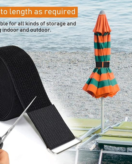 2"x16ft Reusable Cinch Strap with 10 Metal Buckles, Cut-to-Length Fastening Securing Straps, Adjustable Nylon Cable Straps and Cord Ties for Organizer or Storage, 2 inch Wide, Black