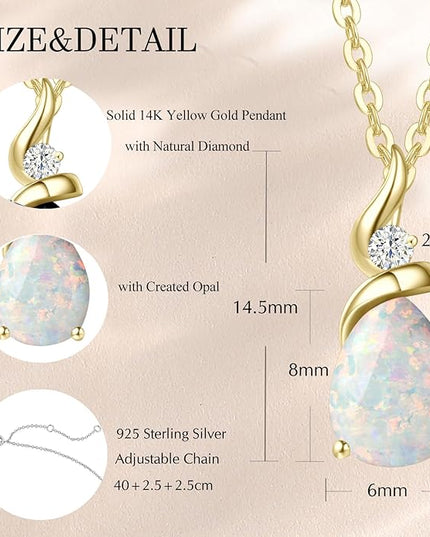 FANCIME 14K Solid Yellow Gold Birthstone Pendant Necklace for Women with Diamond Pear Shaped Teardrop Necklace Birthday Gifts for Mom Women Sterling Silver Chain 16" + 2" Extender