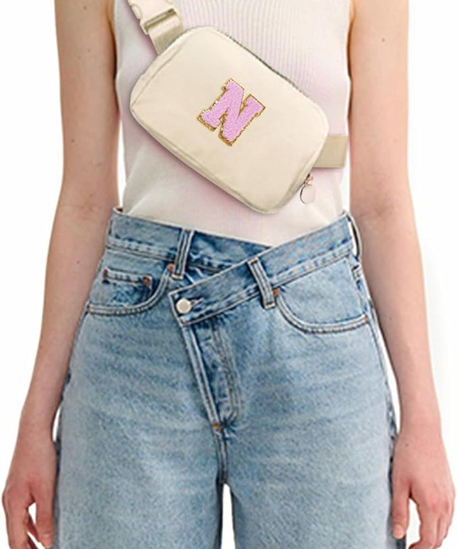 Uygafly Belt Bag Fanny Pack Crossbody Bags with Initials Letter Patch Cute Stuff Birthday Gifts for Teenager Girls Trendy Stuff for Teens | Khaki,N
