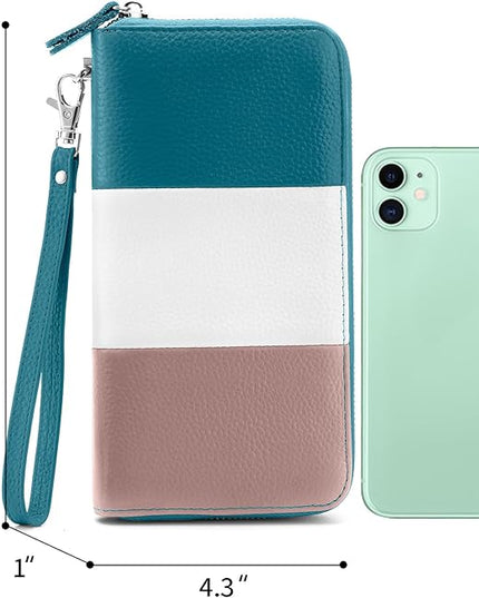 Moflycom Womens Wallet RFID Blocking Genuine Leather Multi Credit Card Large Capacity Zip Around Clutch Travel Purse Wristlet