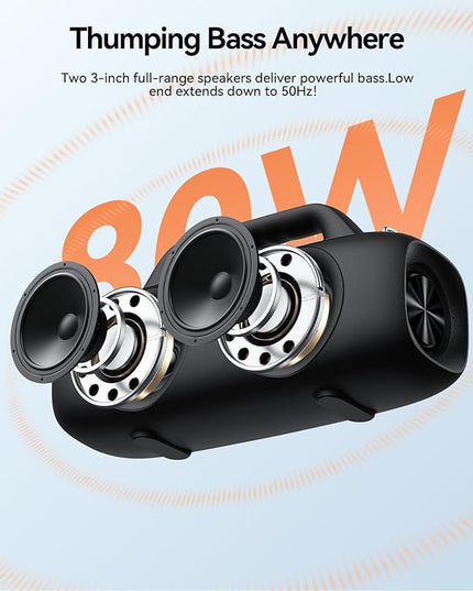 BassBloom Roar 1 Portable Bluetooth Speaker,60W Powerful Sound with Deep Bass,IPX6 Waterproof,24H Playtime,Bluetooth 5.4,RGB Party Lights,Wireless Stereo Pairing,Travel Outdoor for Camping and Beach