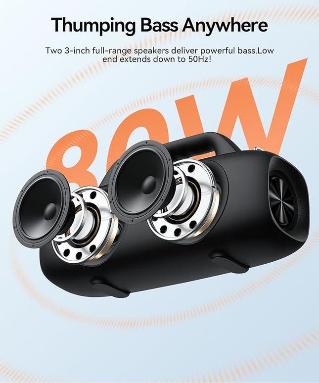 BassBloom Roar 1 Portable Bluetooth Speaker,60W Powerful Sound with Deep Bass,IPX6 Waterproof,24H Playtime,Bluetooth 5.4,RGB Party Lights,Wireless Stereo Pairing,Travel Outdoor for Camping and Beach