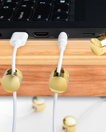 3 Sets Charger Holders for Cords, Gold Adjustable Cable Anchor Holders, Adhesive Metal Cord Clips, Cable Management Wire Organizers for Desk, Office, Nightstand