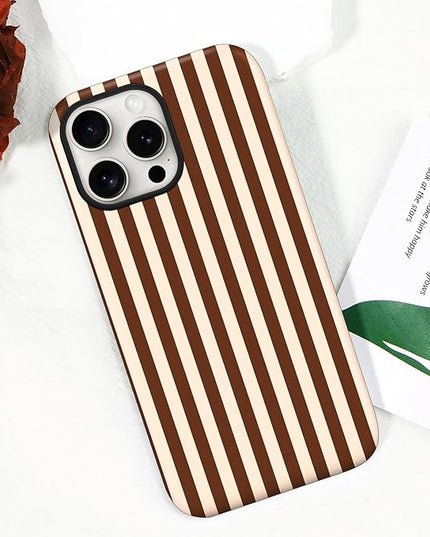 Magnetic for iPhone 14 Plus Case Cute Stripes Phone Case, Shockproof Slim TPU and Hard PC Protective Phone Cover Compatible with MagSafe Designed for Women Girls, Lake BlueBrown