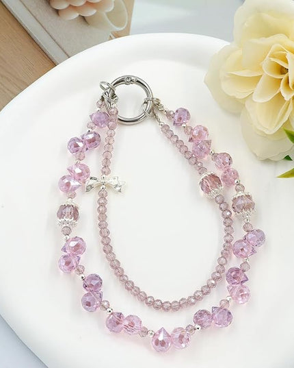 Phone Charm for Women, Anti-Theft Phone Wrist Strap Hands-Free, Crystal Beaded Chain, Detachable Cellphone Lanyard with Tether Tab