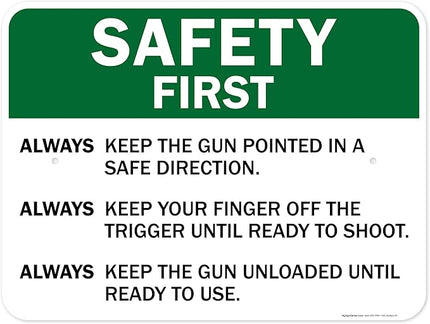 Safety First Always Keep The Gun Pointed In A Safe Direction Sign, 18x24 Inches, Rust Free .063 Aluminum, Fade Resistant, Made in USA by My Sign Center