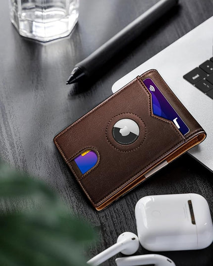 miyozi Airtag Wallet for Men,with Money Clip 11 Cards Slim Front Pocket Leather RFID Blocking Wallet with Gift Box