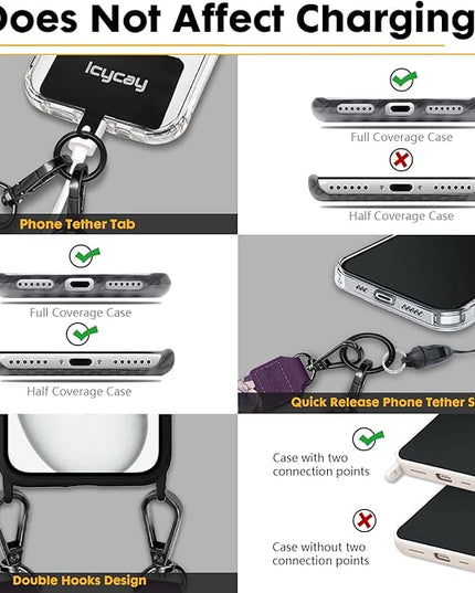 Phone Lanyard Crossbody, White Cat Cell Phone Strap for Around The Neck Adjustable, Purple Anti Theft Cute Lanyard for iPhone Case ID Holder Key Accessories Travel Essential