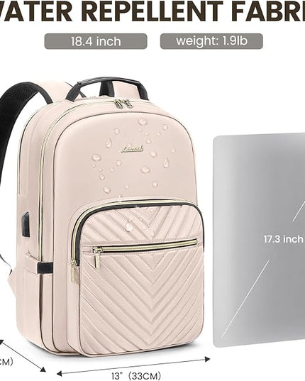LOVEVOOK Laptop Backpack for Women 18.4 inch,Cute Womens Travel Backpack Purse,Professional Laptop Computer Bag,Waterproof Work Business College Teacher Bags Carry on Backpack with USB Port,Nude