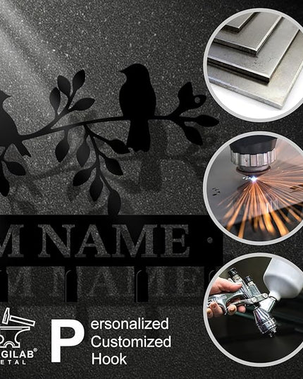 Personalized Custom Name Birds of Trees Wall Key Hooks,Metal Birds of Trees Art Clothes Hooks,Metal Birds of Trees Wall Home Storage Decorative,For Front Door, Hallway, Kitchen, Bedroom(Style H)