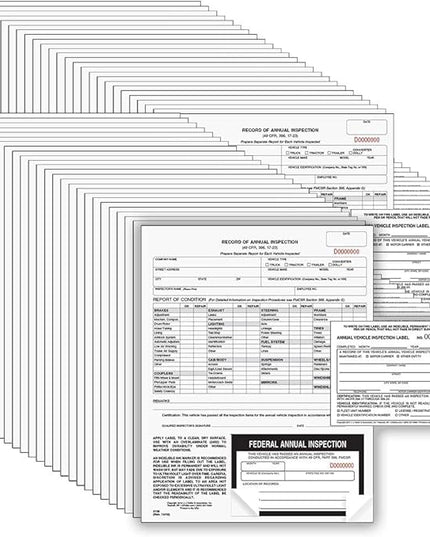 J. J. Keller 50-Pack, Record of Annual Inspection Form with Inspection Label & Prenumbered Vinyl Adhesive Label 2-Ply, 2-Ply Carbonless Form, DOT Compliant
