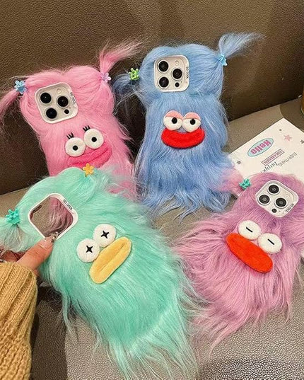 for iPhone 17 Case,Funny and Silly Weird Furry Phone Cases [DIY Long Hair with Hairclip] Ugly Phone Case Swap Challenge Gifts with Friends (Purple)