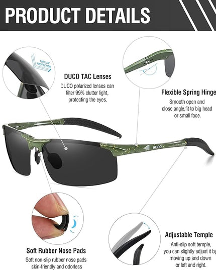 DUCO Mens Sports Polarized Sunglasses UV Protection Sunglasses for Men 8177s