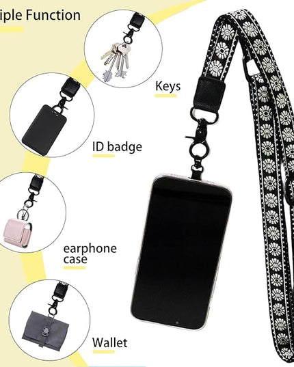 Adjustable Lanyard for Phone, Camera, Name Tags, ID card, Keychain and Wristlet Straps with 2 phone pads(Black)