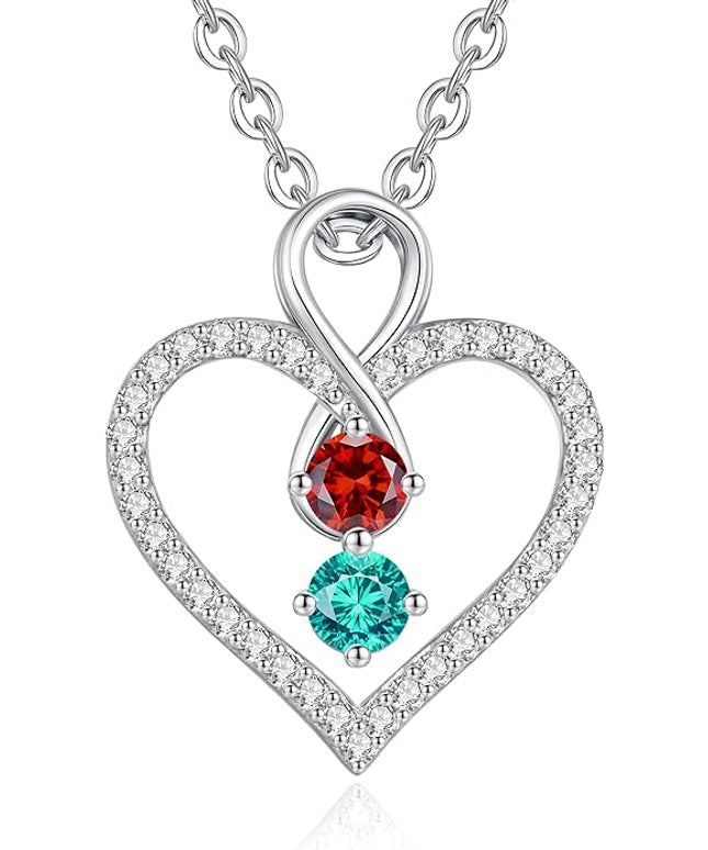 LOUISA SECRET Infinity Double Birthstone Necklace, 925 Sterling Silver Tiny Pendant Heart Necklace for Women Wife Her, Best Jewelry Gift Heart Jewelry Meaningful Gift for Valentine's Day, Christmas, Birthday Anniversary