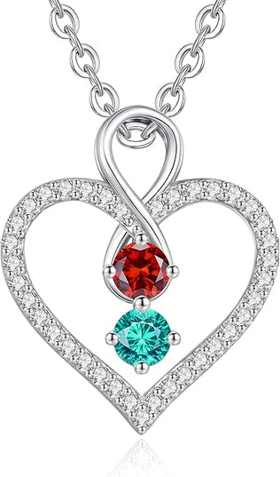 LOUISA SECRET Infinity Double Birthstone Necklace, 925 Sterling Silver Tiny Pendant Heart Necklace for Women Wife Her, Best Jewelry Gift Heart Jewelry Meaningful Gift for Valentine's Day, Christmas, Birthday Anniversary