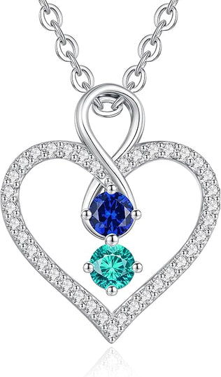 LOUISA SECRET Infinity Double Birthstone Necklace, 925 Sterling Silver Tiny Pendant Heart Necklace for Women Wife Her, Best Jewelry Gift Heart Jewelry Meaningful Gift for Valentine's Day, Christmas, Birthday Anniversary