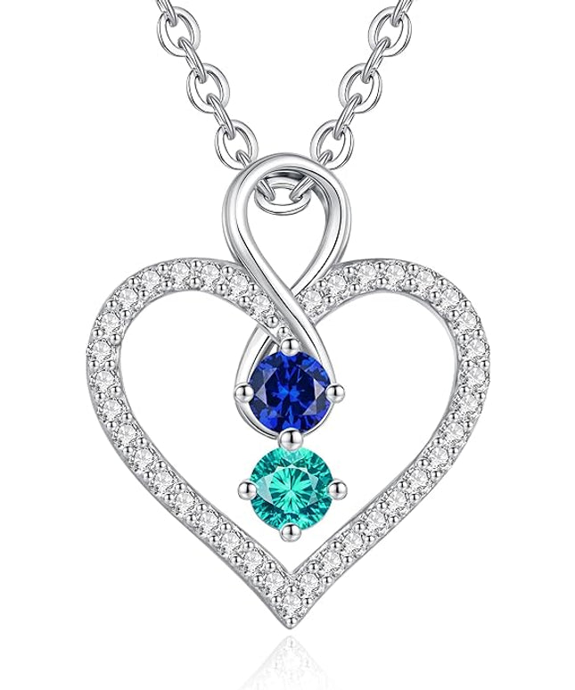 LOUISA SECRET Infinity Double Birthstone Necklace, 925 Sterling Silver Tiny Pendant Heart Necklace for Women Wife Her, Best Jewelry Gift Heart Jewelry Meaningful Gift for Valentine's Day, Christmas, Birthday Anniversary