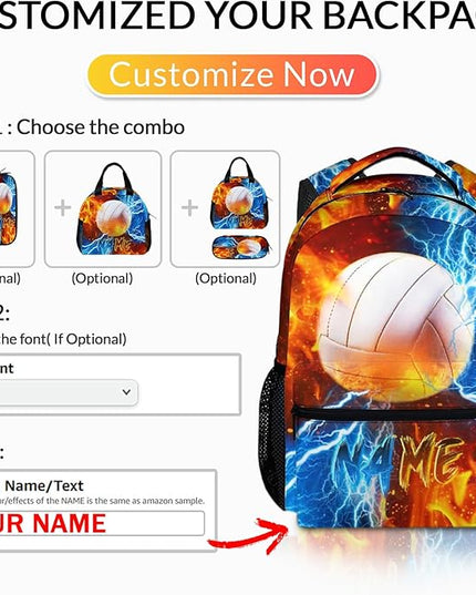 Boys Backpack for Kids Personalized Volleyball Schoolbag for Elementary Middle Primary, 17 Inch Durable Lightweight Bookbag